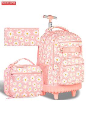 Rolling Backpack with Wheels for Girls Teens, Wheeled School Bookbag Laptop Bag